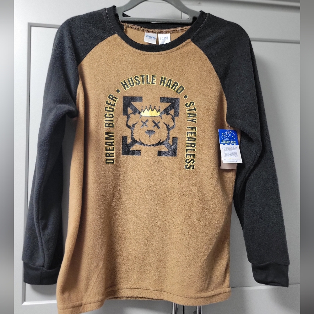 Highland Originals Graphic Print Kids Brown-Black Longsleeve Pajama Top SZ 14/16